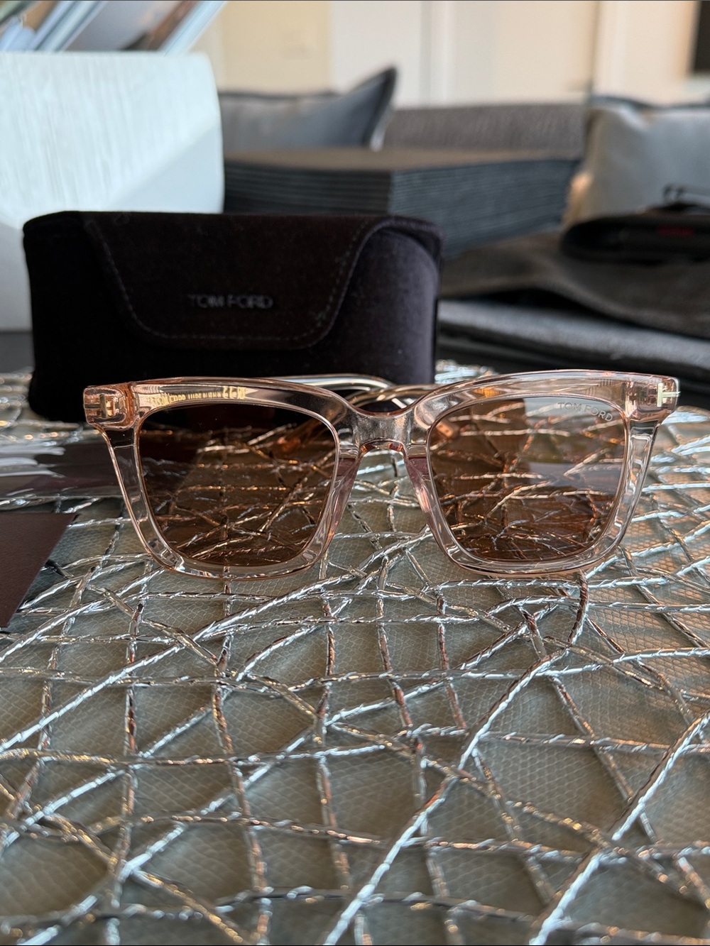 Tom Ford Women’s Transparent Nude Frame Sunglasses with Brown Lenses